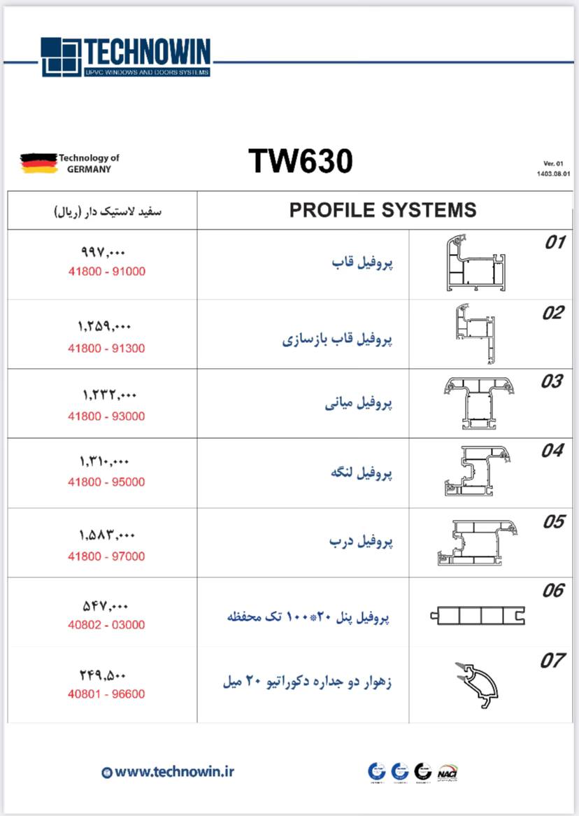 قیمت پروفیل تکنو وین